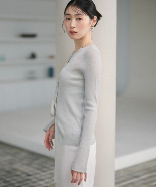 LAULEN（ローレン）の「sheer rib knit cardigan /シアーリブニットカーディガン（カーディガン/ボレロ・レディース・ベージュ/アイボリー/ブラック/グリーン/ライトブルー・FREE）」の19枚目の写真