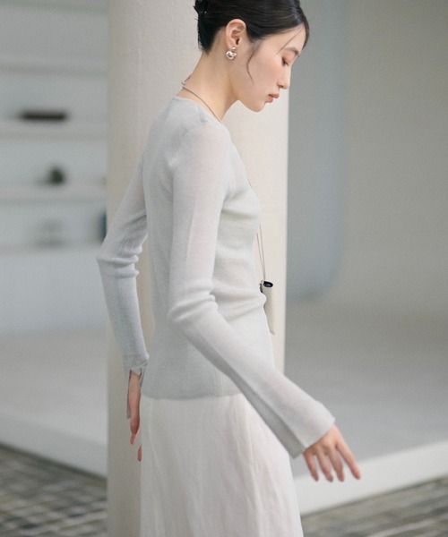 LAULEN（ローレン）の「sheer rib knit cardigan /シアーリブニットカーディガン（カーディガン/ボレロ・レディース・ベージュ/アイボリー/ブラック/グリーン/ライトブルー・FREE）」の21枚目の写真
