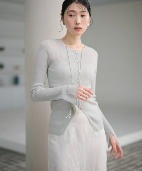 LAULEN（ローレン）の「sheer rib knit cardigan /シアーリブニットカーディガン（カーディガン/ボレロ・レディース・ベージュ/アイボリー/ブラック/グリーン/ライトブルー・FREE）」の22枚目の写真
