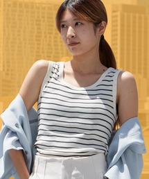 R.P.miller/ミラー パネルリブタンクトップ ラウンドネック Uネック 無地 ボーダー パイピング ベーシック 定番 カップなし レディース 秋 秋服 2026年秋冬