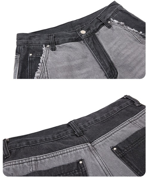 mushwear（マッシュウェア）の「バイカラーフリンジワイドデニムパンツ（デニムパンツ・メンズ・ブラック・SMALL/LARGE/XX-LARGE/X-LARGE）」の5枚目の写真