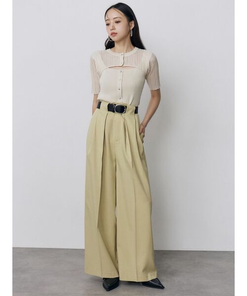 MURUA（ムルーア）の「オーバータックワイドパンツ【ベルト付】　夏服（スラックス・レディース・ライトグリーン/ブラック/アイボリー・2/1）」の6枚目の写真