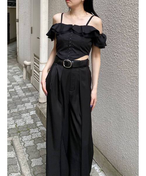 MURUA（ムルーア）の「オーバータックワイドパンツ【ベルト付】　夏服（スラックス・レディース・ライトグリーン/ブラック/アイボリー・2/1）」の16枚目の写真