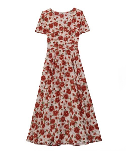 LUCPY(ラクピー)の「ローズプリントVネックフレアワンピース(ワンピース・レディース・ホワイト・XX-LARGE/X-LARGE/LARGE/MEDIUM)」の3枚目の写真