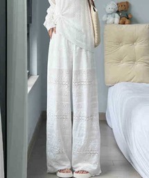 【26年春夏新作】アイレット刺繍コットンレースイージーパンツ 裏地・ポケット付き ウエストゴム