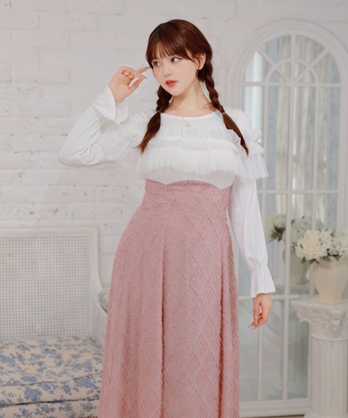 Anely(アネリー)の「ショルダーリボン フリルボウタイロングワンピース(ワンピース・レディース・ピンク/アイボリー/ブラック・FREE)」の3枚目の写真