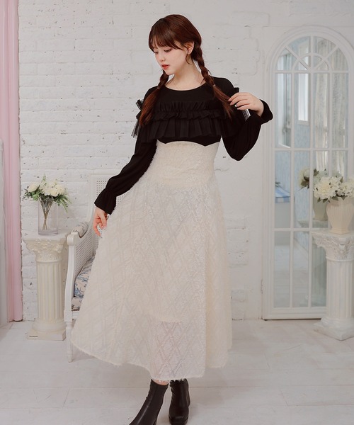 Anely(アネリー)の「ショルダーリボン フリルボウタイロングワンピース(ワンピース・レディース・ピンク/アイボリー/ブラック・FREE)」の2枚目の写真