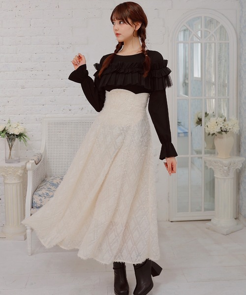 Anely(アネリー)の「ショルダーリボン フリルボウタイロングワンピース(ワンピース・レディース・ピンク/アイボリー/ブラック・FREE)」の7枚目の写真