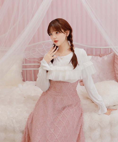 Anely(アネリー)の「ショルダーリボン フリルボウタイロングワンピース(ワンピース・レディース・ピンク/アイボリー/ブラック・FREE)」の20枚目の写真