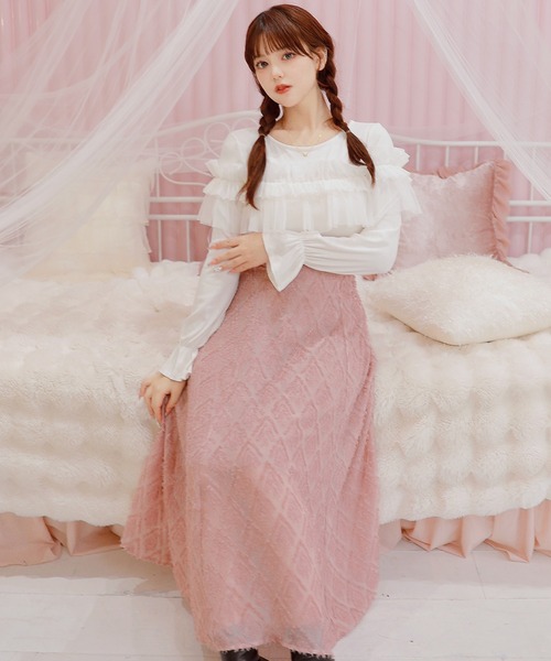 Anely(アネリー)の「ショルダーリボン フリルボウタイロングワンピース(ワンピース・レディース・ピンク/アイボリー/ブラック・FREE)」の22枚目の写真