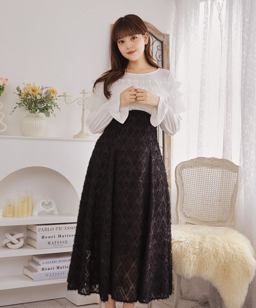 Anely(アネリー)の「ショルダーリボン フリルボウタイロングワンピース(ワンピース・レディース・ピンク/アイボリー/ブラック・FREE)」の4枚目の写真