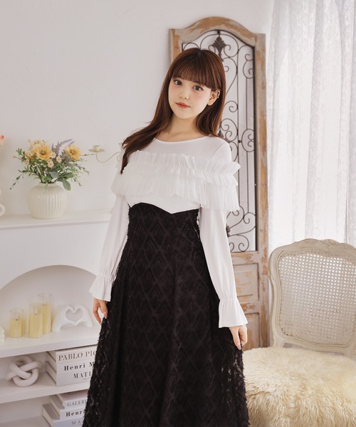 Anely(アネリー)の「ショルダーリボン フリルボウタイロングワンピース(ワンピース・レディース・ピンク/アイボリー/ブラック・FREE)」の5枚目の写真