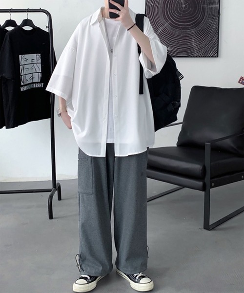 WESTBOY(ウエストボーイ)の「とろみ素材 ユニセックス オーバーサイズ ルーズシルエット ハーフスリーブシャツ WO26S16TP36(シャツ/ブラウス・メンズ・ホワイト/グレー/ブラック・FREE)」の7枚目の写真