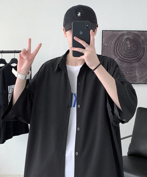 WESTBOY(ウエストボーイ)の「とろみ素材 ユニセックス オーバーサイズ ルーズシルエット ハーフスリーブシャツ WO26S16TP36(シャツ/ブラウス・メンズ・ホワイト/グレー/ブラック・FREE)」の8枚目の写真