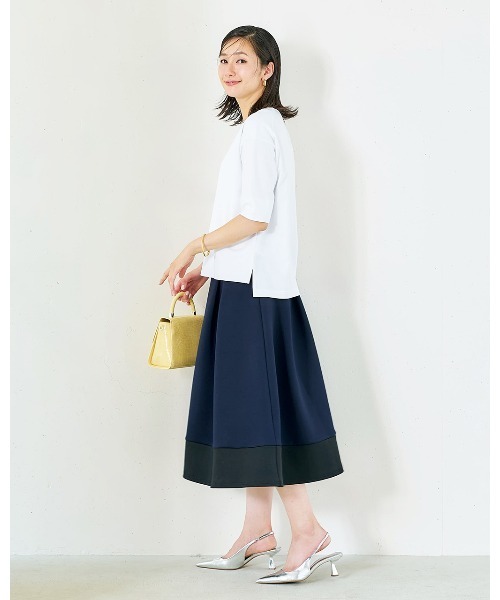 DoCLASSE（ ドゥクラッセ）の「DoT×ダブル編みジャージー・セットアップ（ワンピース・レディース・ホワイト/ネイビー・M/S）」の3枚目の写真