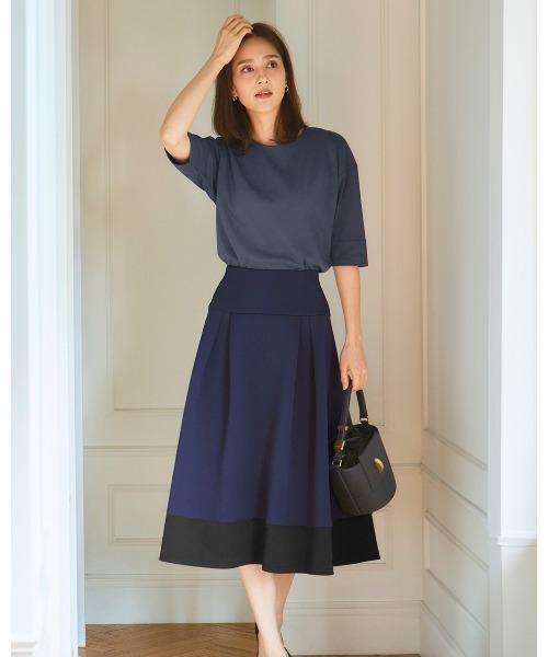 DoCLASSE（ ドゥクラッセ）の「DoT×ダブル編みジャージー・セットアップ（ワンピース・レディース・ホワイト/ネイビー・M/S）」の15枚目の写真