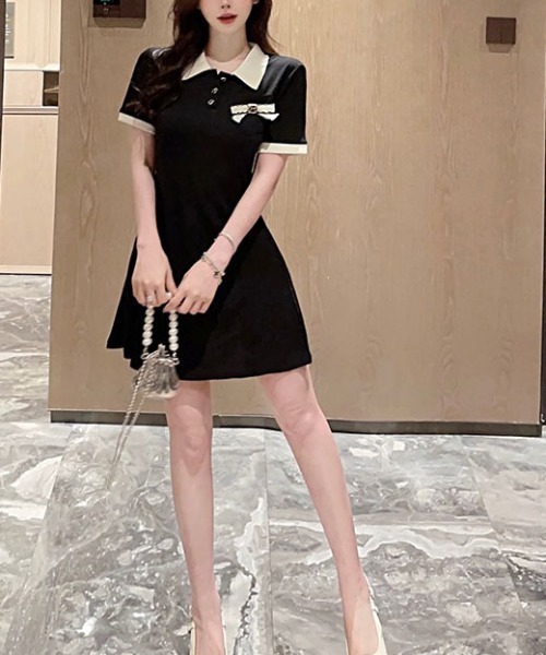 &soiree(アンドソワレ)の「バイカラーリボン付き半袖ミニワンピース(ワンピース・レディース・ブラック・X-LARGE/LARGE/MEDIUM/SMALL)」の3枚目の写真
