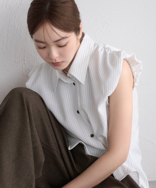 raffime（ラフィミー）の「【Raffime】２wayバルーンストライプブラウス（シャツ/ブラウス・レディース・ベージュ/オフホワイト/ネイビー・フリー）」の12枚目の写真