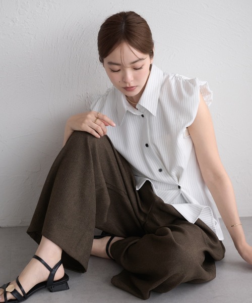 raffime（ラフィミー）の「【Raffime】２wayバルーンストライプブラウス（シャツ/ブラウス・レディース・ベージュ/オフホワイト/ネイビー・フリー）」の17枚目の写真