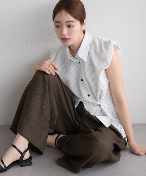 raffime（ラフィミー）の「【Raffime】２wayバルーンストライプブラウス（シャツ/ブラウス・レディース・ベージュ/オフホワイト/ネイビー・フリー）」の9枚目の写真