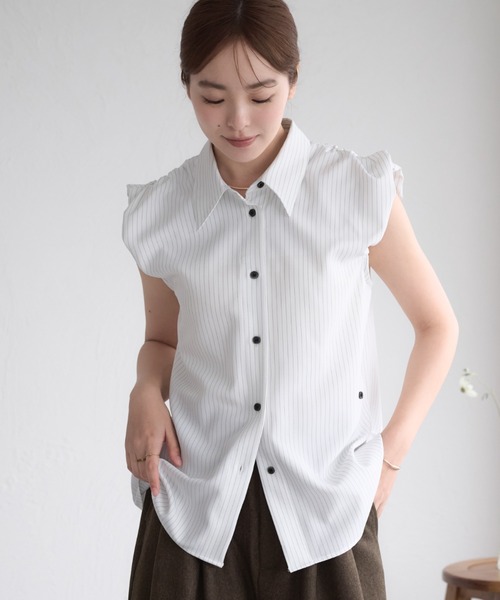 raffime（ラフィミー）の「【Raffime】２wayバルーンストライプブラウス（シャツ/ブラウス・レディース・ベージュ/オフホワイト/ネイビー・フリー）」の20枚目の写真