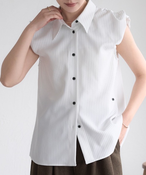 raffime（ラフィミー）の「【Raffime】２wayバルーンストライプブラウス（シャツ/ブラウス・レディース・ベージュ/オフホワイト/ネイビー・フリー）」の21枚目の写真