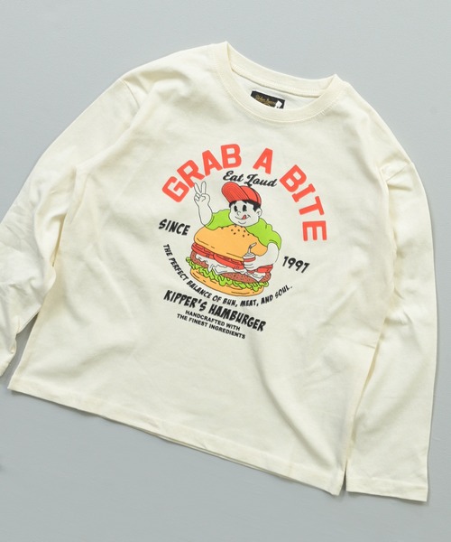 Life Support Products(ライフサポートプロダクツ)の「グラフィックロンT(Tシャツ/カットソー・キッズ・オレンジ/ブルー/グリーン/オフホワイト/ブラック/パープル/アイボリー/杢グレー/ライトピンク/チャコール・90/100/110/120/80/130/95/140/150)」の2枚目の写真