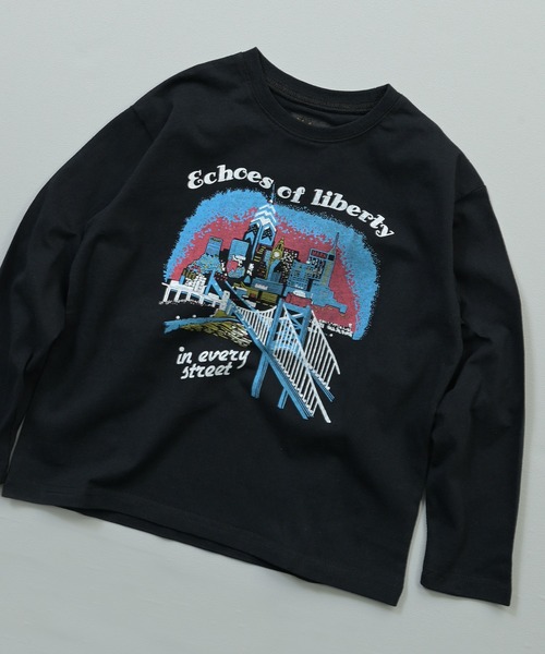 Life Support Products(ライフサポートプロダクツ)の「グラフィックロンT(Tシャツ/カットソー・キッズ・オレンジ/ブルー/グリーン/オフホワイト/ブラック/パープル/アイボリー/杢グレー/ライトピンク/チャコール・90/100/110/120/80/130/95/140/150)」の20枚目の写真