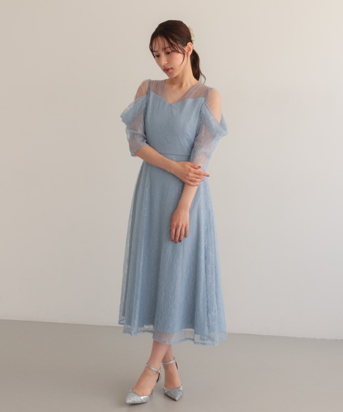 Cupid Heart(キューピッドハート)の「【Cupid Heart】結婚式用!レースフレアーロングドレス(ドレス・レディース・ブラック/ブルーグレー/ピンクベージュ・MEDIUM)」の4枚目の写真