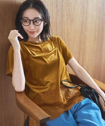 シアーベロア 裾レース レイヤードキャミビスチェ