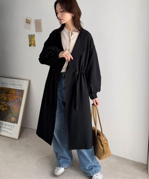 classicalelf(クラシカルエルフ)の「ゆるっと羽織って、すっきり魅せ。ノーカラードロスト使いボリュームスリーブロングコート(ロング丈)(ノーカラーコート・レディース・ブラック/モカ/ネイビー・X-LARGE/SMALL/MEDIUM/LARGE)」の10枚目の写真