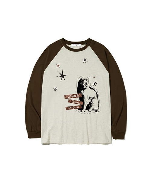 THEMORFHOUSE（ザモーフハウス）の「ハウスキャットプリントオーバーサイズロングスリーブ[4カラー]（Tシャツ/カットソー・レディース・ホワイト/ブラウン/ネイビー/ブラック・MEDIUM/LARGE）」の3枚目の写真