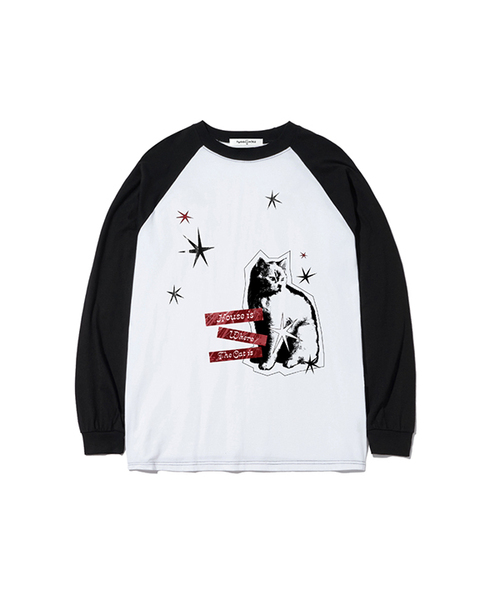 THEMORFHOUSE（ザモーフハウス）の「ハウスキャットプリントオーバーサイズロングスリーブ[4カラー]（Tシャツ/カットソー・レディース・ホワイト/ブラウン/ネイビー/ブラック・MEDIUM/LARGE）」の2枚目の写真
