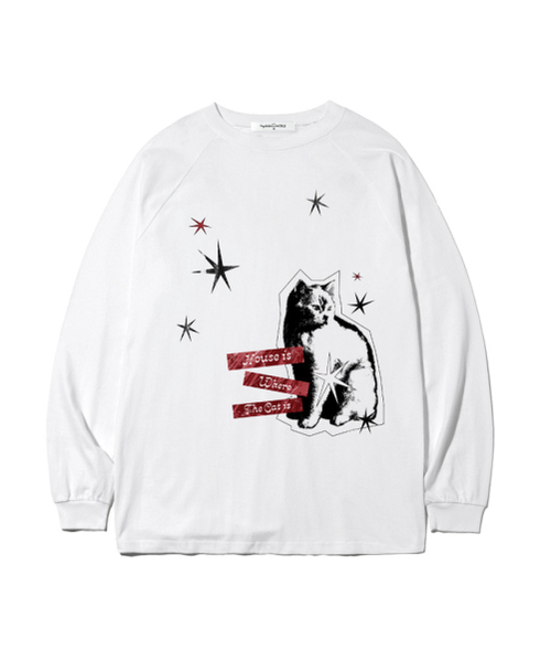 THEMORFHOUSE（ザモーフハウス）の「ハウスキャットプリントオーバーサイズロングスリーブ[4カラー]（Tシャツ/カットソー・レディース・ホワイト/ブラウン/ネイビー/ブラック・MEDIUM/LARGE）」の5枚目の写真