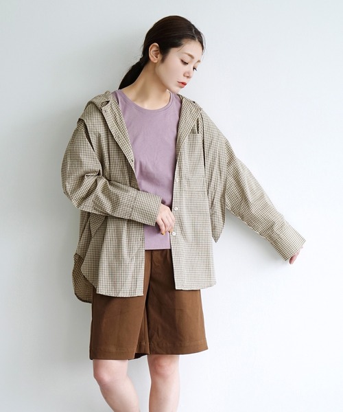 e-zakkamania stores(イーザッカマニアストアーズ)の「スカーフ付 チェック フーディーBIGシャツ(シャツ/ブラウス・レディース・ブラック/ベージュ・フリー)」の15枚目の写真