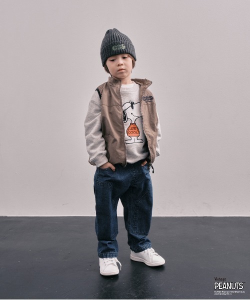 GROOVY COLORS(グルービーカラーズ)の「8oz Denim SNOOPY Work Pants(デニムパンツ・キッズ・ネイビー/ブルー・125cm/115cm)」の2枚目の写真
