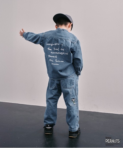GROOVY COLORS(グルービーカラーズ)の「8oz Denim SNOOPY Work Pants(デニムパンツ・キッズ・ネイビー/ブルー・125cm/115cm)」の8枚目の写真