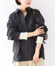 〈手洗い可能〉近江晒 サイド スリット スキッパー シャツ