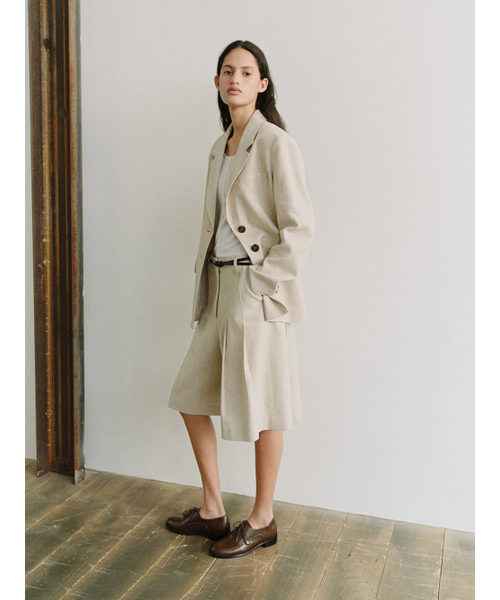 MOHAN(モハン)の「TIS LINEN TAILORED SINGLE BLAZER_BEIGE STRIPE(テーラードジャケット・レディース・ベージュ・MEDIUM/SMALL/X-SMALL)」の8枚目の写真