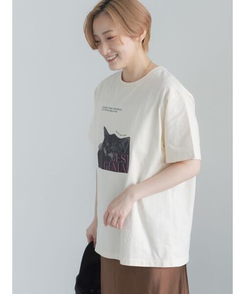 Te chichi(テチチ)の「アニマルフォトプリントTシャツ(Tシャツ/カットソー・レディース・ベージュ/ブラウン/チャコールグレー/オフホワイト・F)」の4枚目の写真