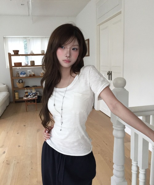 modimood（モディムード）の「[MADE] ストラップフォールドラウンド2WAY半袖Tシャツ（Tシャツ/カットソー・レディース・アイボリー/チャコール/ネイビー/ピンク・FREE）」の13枚目の写真
