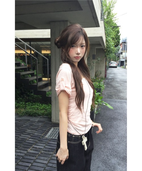 modimood（モディムード）の「[MADE] ストラップフォールドラウンド2WAY半袖Tシャツ（Tシャツ/カットソー・レディース・アイボリー/チャコール/ネイビー/ピンク・FREE）」の22枚目の写真