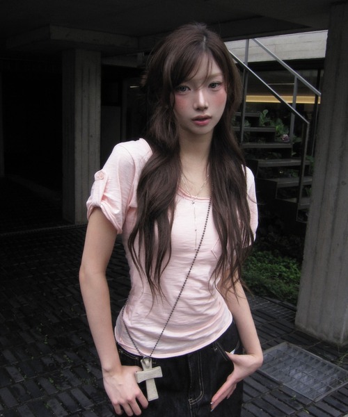 modimood（モディムード）の「[MADE] ストラップフォールドラウンド2WAY半袖Tシャツ（Tシャツ/カットソー・レディース・アイボリー/チャコール/ネイビー/ピンク・FREE）」の21枚目の写真