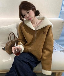 ボア襟付きムートン風ジャケット