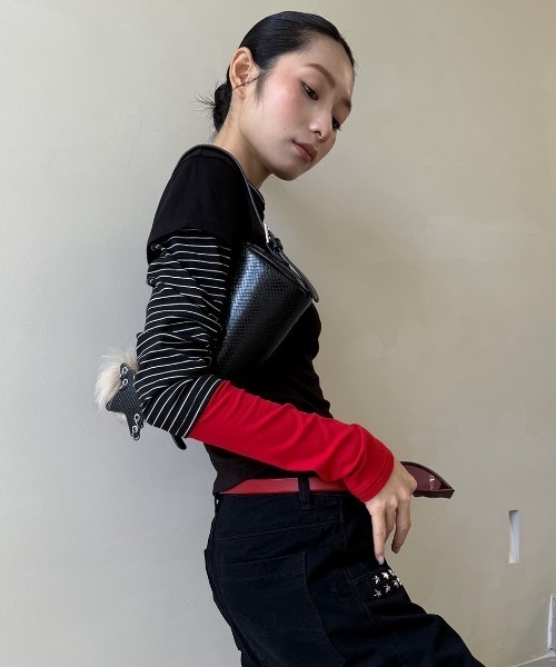 Vipoa(ヴィポア)の「Striped contrast layer tops(Tシャツ/カットソー・レディース・ブラック・FREE)」の12枚目の写真
