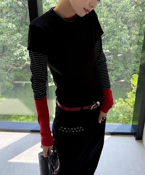 Vipoa(ヴィポア)の「Striped contrast layer tops(Tシャツ/カットソー・レディース・ブラック・FREE)」の13枚目の写真