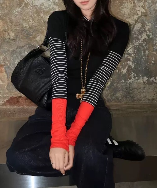 Vipoa(ヴィポア)の「Striped contrast layer tops(Tシャツ/カットソー・レディース・ブラック・FREE)」の19枚目の写真