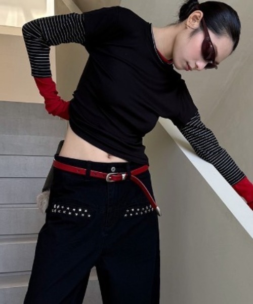 Vipoa(ヴィポア)の「Striped contrast layer tops(Tシャツ/カットソー・レディース・ブラック・FREE)」の15枚目の写真