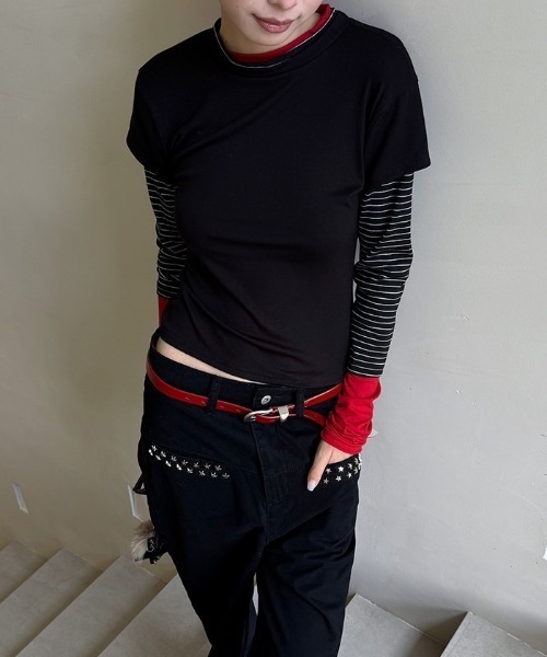 Vipoa(ヴィポア)の「Striped contrast layer tops(Tシャツ/カットソー・レディース・ブラック・FREE)」の17枚目の写真