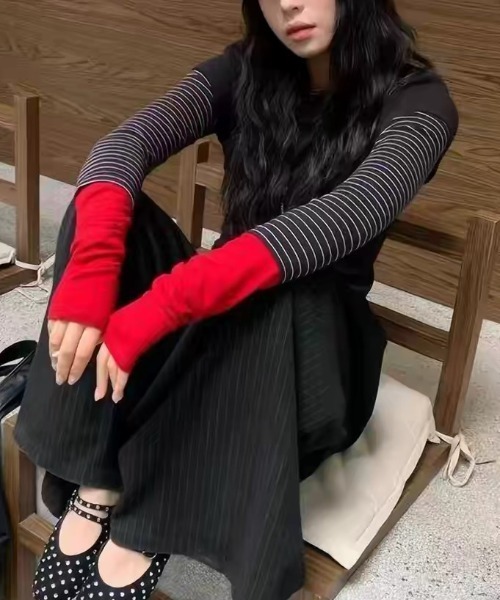 Vipoa(ヴィポア)の「Striped contrast layer tops(Tシャツ/カットソー・レディース・ブラック・FREE)」の8枚目の写真
